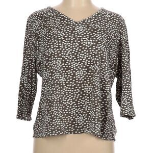 Chico's Brown and White Dot Pullover Cotton Shirt 3/4 Length Sleeve Sz L 12